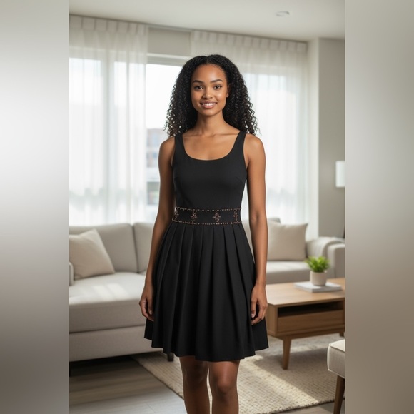 Talbots Women's 10P Petite Black Pleated A-Line Sleeveless Dress - Picture 1 of 12